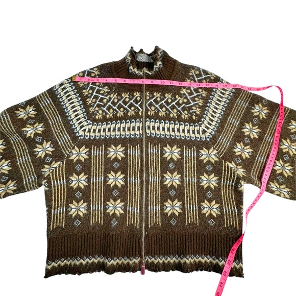 House of Harlow Nordic Zip Sweater Large Brown Fair Isle Knit - Picture 8 of 9